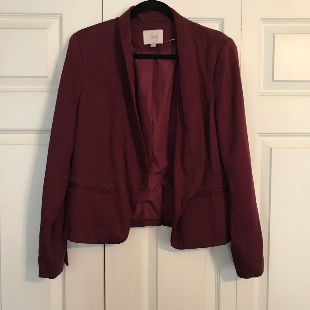 Ann Taylor LOFT Medium Maroon Open Cardigan Blazer
